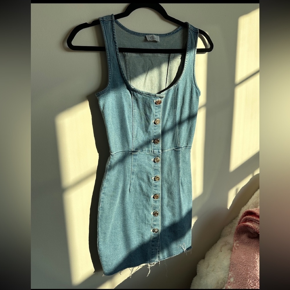 Oh Polly Denim Button Down Bodycon Mini Dress